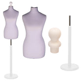 Display Geek Female Dressmakers Dummy Silver Torso with Whitewood Round Base Stand